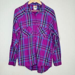 The North Face‎ Womens SizeL Plaid Button Front Shirt Purple Outdoor Hiking